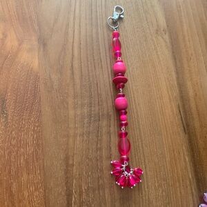 Pink Beaded Bag Charm Keychain